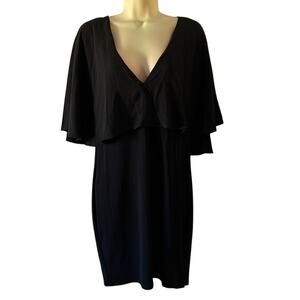 Forever 21+ Black Knit Dress Woman Size 0X Chiffon Overlay Mini LBD